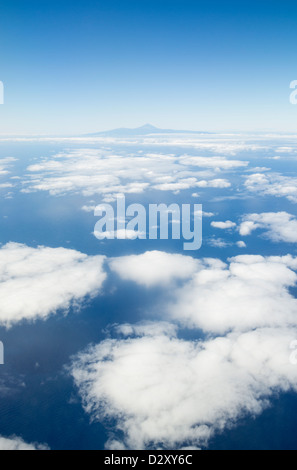 View of Tenerife island with Teide volcano in centre from aircraft. Canary Islands, Spain Stock Photo