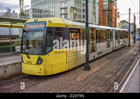 Manchester Metrolink tram at St Peters Square station Stock Photo