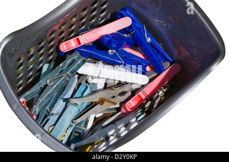 Basket Of Garden Clothes Line Pegs Stock Photo