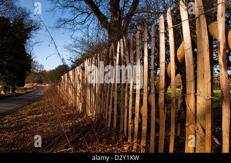 Chestnut Paling stick and wire fencing Stock Photo