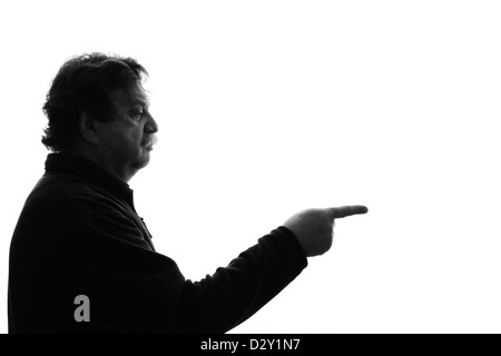 man points a finger in front of him Stock Photo