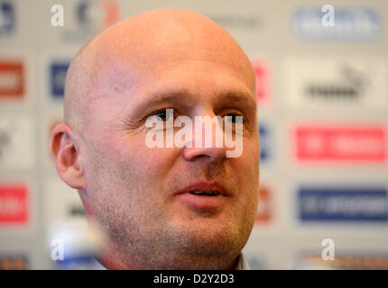 Meeting of the Czech national soccer team prior to the match against Turkey in Prague, Czech Republic on February 4, 2013. Coach Michal Bilek. (CTK Photo/Roman Vondrous) Stock Photo