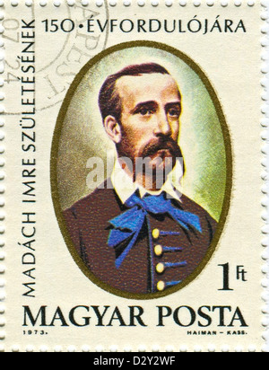 HUNGARY - CIRCA 1973: Postage stamps printed in Hungary dedicated to Imre Madach (1823-1864), Hungarian writer, poet, lawyer and politician, circa 1973. Stock Photo