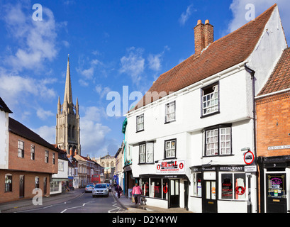 Church of St. James behind the main street and shops Louth Lincolnshire England UK GB EU Europe Stock Photo