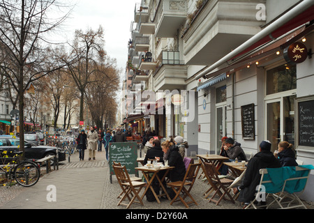 Berlin, Germany, in November, guests sit in a street cafe Stock Photo