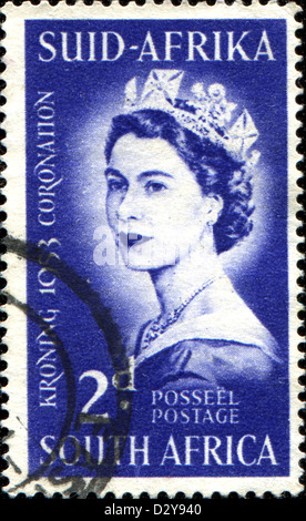 SOUTH AFRICA - CIRCA 1953: A stamp printed in South Africa celebrating the coronation of Queen Elizabeth II, circa 1953 Stock Photo