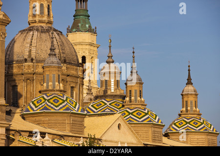 SPIRES OF BASILICA CATHEDRAL OF OUR LADY OF THE PILLAR ZARAGOZA ARAGON SPAIN Stock Photo