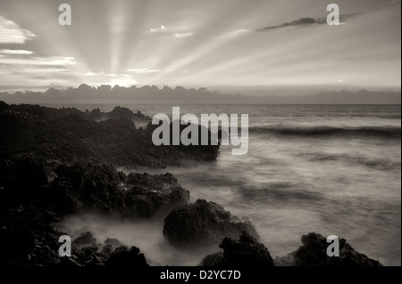 Sunset with God's rays. The Kohala Coast. The Big Island, Hawaii. Stock Photo