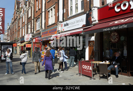 London, United Kingdom, shop shops and cafes in the Uxbridge Road Stock Photo