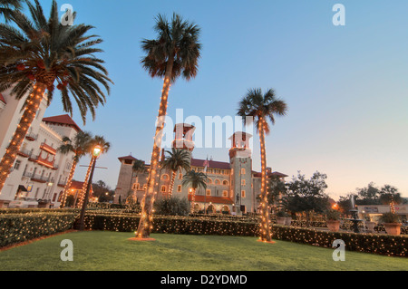 St. Augustine Florida, Nights of Lights. Alcazar Hotel built in 1888 is now St. Augustine City Hall and Lightner Museum. Stock Photo