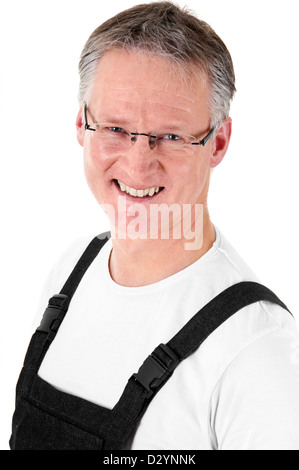 Portrait of smiling mature worker in glasses. Isolated on white background Stock Photo