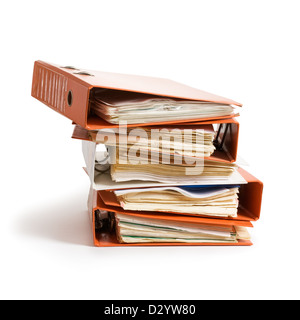 Documents in orange old folders on white background clipping path included Stock Photo
