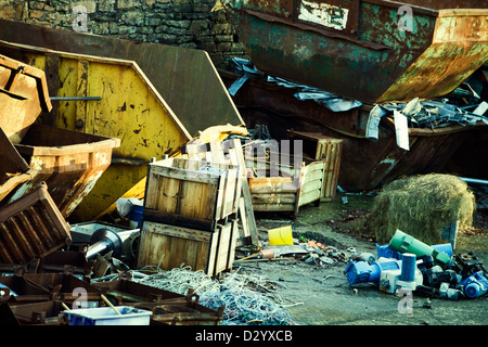 Urban dump or junkyard with industrial garbage bins Stock Photo