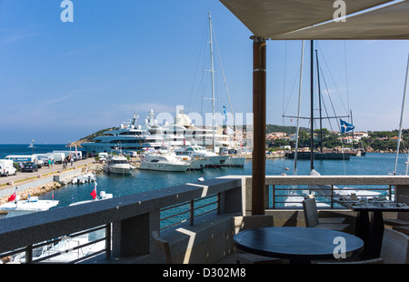 Italy, Sardinia, Porto Cervo, luxury boats in the marina of the Yacht Club Costa Smeralda Stock Photo