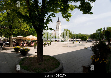 The Belfry on Cathedral square from a small square off Odminiu gatve in Vilnius, Lithuania, Baltic States Stock Photo