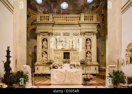 europe, italy, marche, loreto, sanctuary of the holy house, high altar and holy house Stock Photo