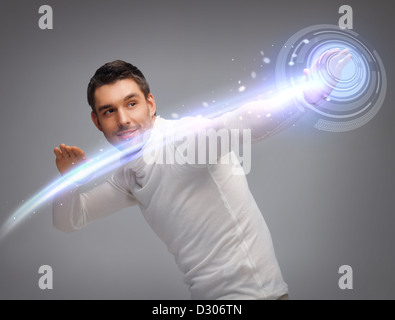 man working with virtual screen Stock Photo