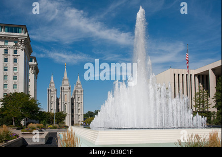 The largest temple of the Mormon church, the temple in downtown Salt Lake City, Utah sits next to their int'l headquarters. Stock Photo