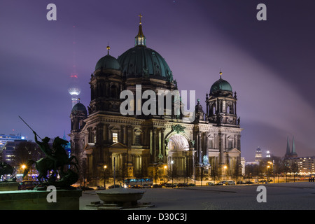Berlin Cathedral (Berliner Dom) in the night illumination Stock Photo