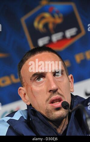 Paris, France. 5th February 2013. France's Franck Ribery takes part in a press conference held by the French  national soccer team at the Stade de France in Paris, France, 05 February 2013. German will play France on 06 February 2013. Photo: ANDREAS GEBERT/dpa/Alamy Live News