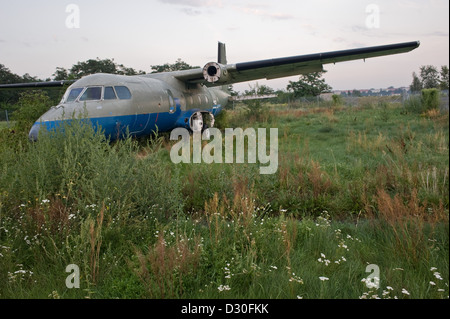 Old abandoned plane in former Berlin Tempelhof Airport. Stock Photo