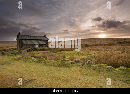 Sunset over Nuns Cross Farm Dartmoor National Park Devon Uk Stock Photo