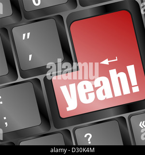 yeah word button on keyboard with soft focus Stock Photo