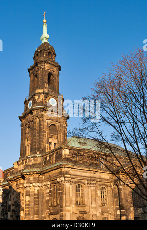 Church of the Holy Cross (Kreuzkirche) in Dresden, the Evangelical Church in Germany. It is the largest church in Saxony. Stock Photo