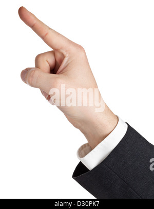 Hand of a businessman pointing upwards isolated on white background Stock Photo