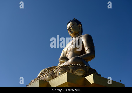 Giant golden Buddha statue,overlooks the valley with the capital Thimphu below,high vantage point, 50m tall,Bhutan,36MPX Stock Photo