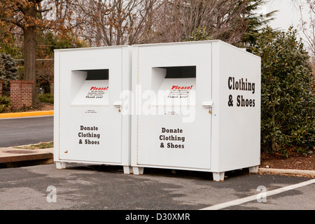 Used clothing and Shoes donation drop boxes - Virginia, USA Stock Photo