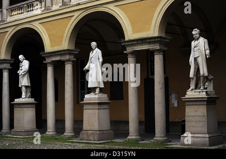 Italy. Pavia. Courtyard in University of Pavia. From left to right: Luigi Porta, Antonio Maria Bordoni and Bartolomeo Panizza. Stock Photo