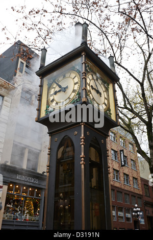 old steam powered clock on water street in the historic gastown district Vancouver BC Canada Stock Photo