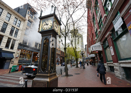 old steam powered clock on water street in the historic gastown district Vancouver BC Canada Stock Photo