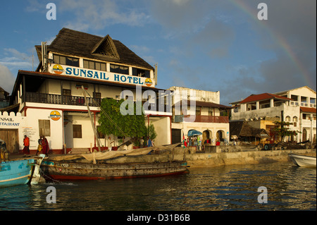 Waterfront of Lamu town, Lamu Archipelago, Kenya Stock Photo