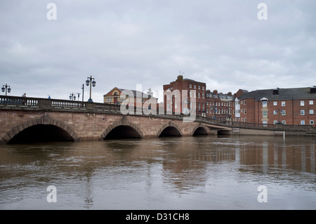 Worcester bridge and River Severn in flood, Worcester, Worcestershire, England, UK Stock Photo