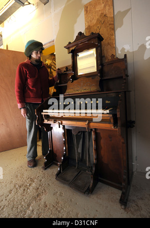Tim Lloyd has an old Victorian pump organ which he is trying to find a new home for Stock Photo
