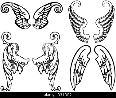 Four Sets of Black and White Angel Wings Stock Photo