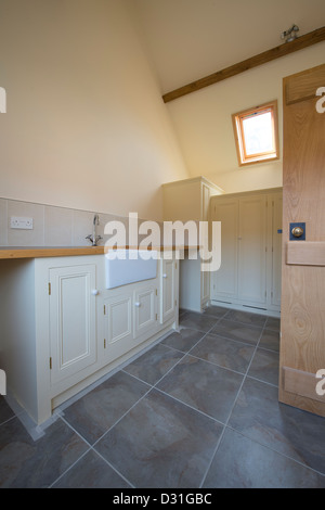 Beautiful utility room in a newly converted barn in rural England. Stock Photo
