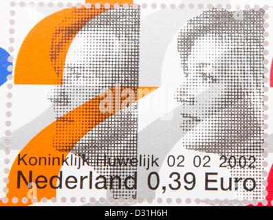 Prince Willem-Alexander and Princess Maxima of the Netherlands are seen on a stamp, Amsterdam, 06 February 2013. The stamp has been published on the occasion of their wedding in 2002. Photo: Patrick van Katwijk NETERLANDS AND FRANCE OUT Stock Photo