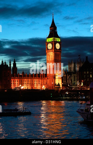 Big Ben Houses Parliament River Thames   London at night Stock Photo