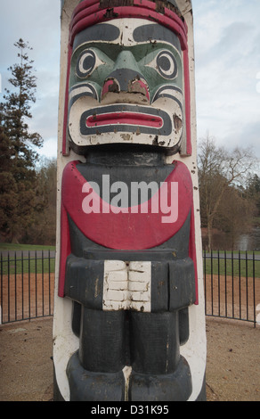 The Cedar Man figure on the Totem Pole in the Valley Gardens, Windsor Great Park, Virginia Water, Surrey, UK. Stock Photo