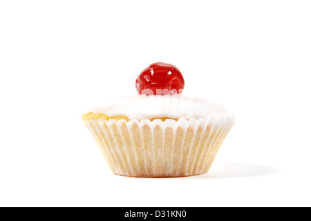 Iced cupcake with a cherry on top Stock Photo