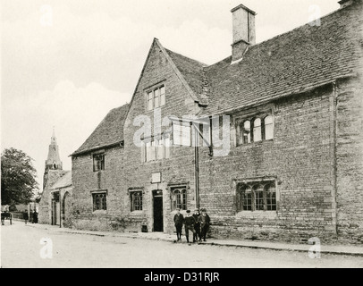 A collotype plate entitled ' The Swan Inn, Harringworth, Northants.' scanned at high resolution from a book published in 1905. Stock Photo