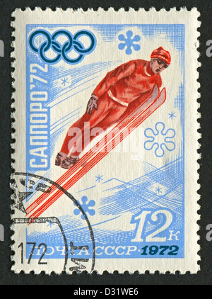 USSR - CIRCA 1972: Postage stamps printed in USSR dedicated to XI Winter Olympic Games (1972), circa 1972.  Stock Photo