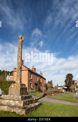 Ancient stone cross from the entrance to the Church of St Peter, Ashton under Hill, Worcestershire, England, UK Stock Photo