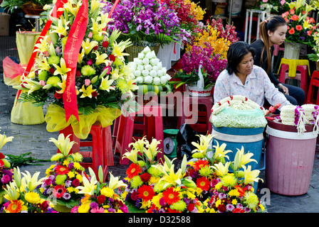 Women selling flowers,Central ,Market, Phnom Penh Stock Photo