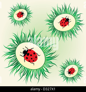 Spring background with ladybirds Stock Photo