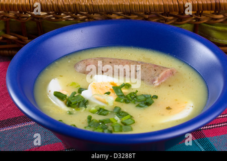 traditional polish white borscht with eggs and sausage Stock Photo