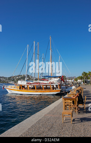 Traditional Turkish gulets moored at the Yalikavak marina. Yalikavak, Bodrum peninsula, Mugla Province, Turkey.t Stock Photo